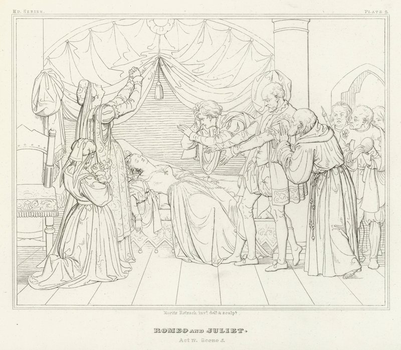 Romeo i Julia, akt IV, scena 5 (rycina) autorstwa Friedrich August Moritz Retzsch