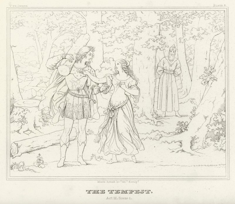 Burza, akt III, scena 1 (rycina) autorstwa Friedrich August Moritz Retzsch