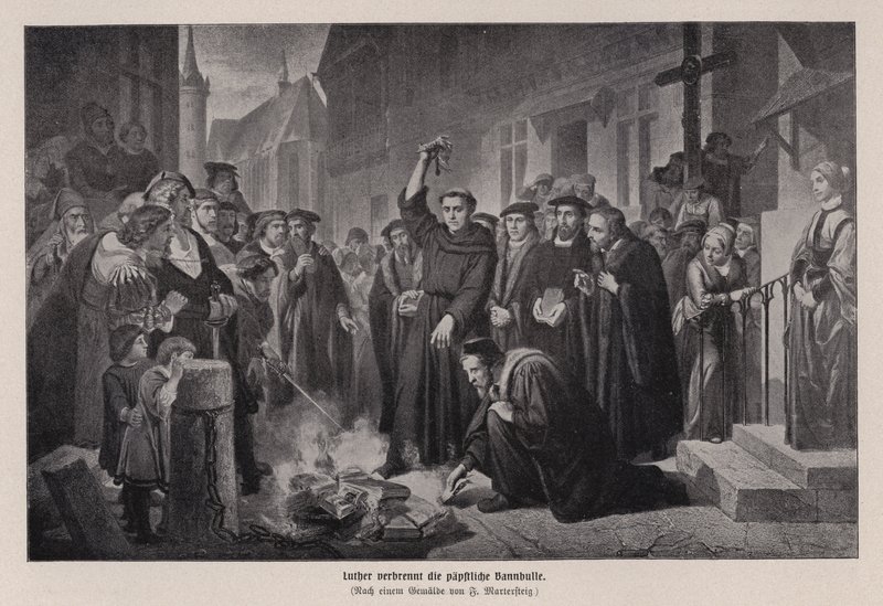 Marcin Luter palący bullę papieską w Wittenberdze, Niemcy autorstwa Friedrich Wilhelm Heinrich Martersteig