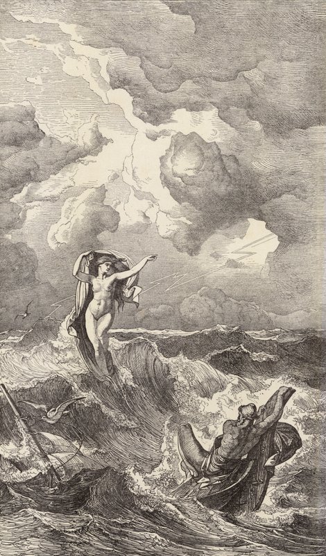Leucothea i Odyseusz (rycina) autorstwa Friedrich the Elder Preller