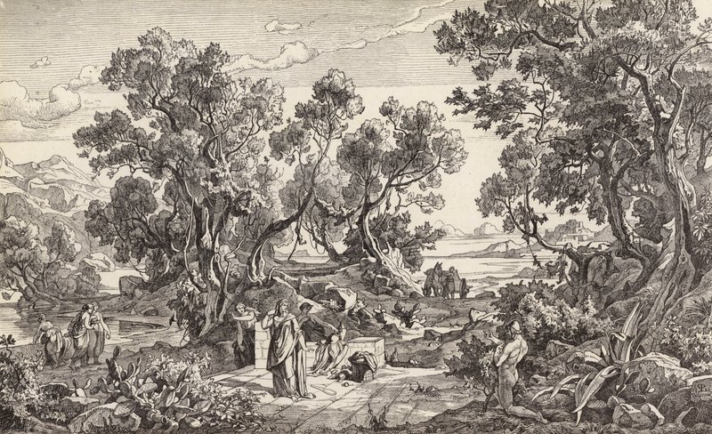 Nausicaa i Odyseusz (rycina) autorstwa Friedrich the Elder Preller