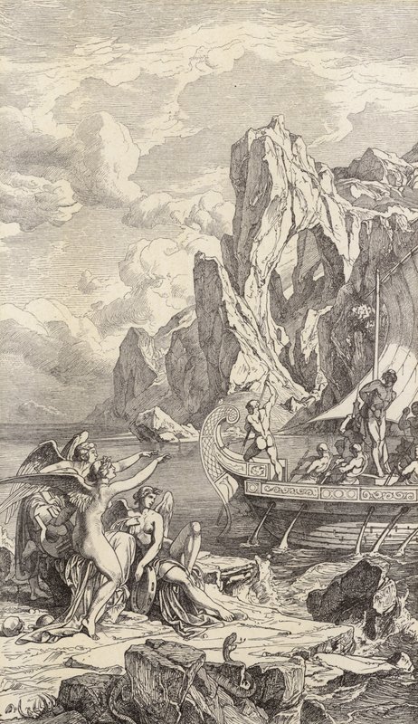 Odyseusz i syreny (rycina) autorstwa Friedrich the Elder Preller