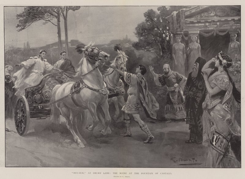 Ben-Hur, na Drury Lane, scena przy fontannie Castalia autorstwa G.S. Amato