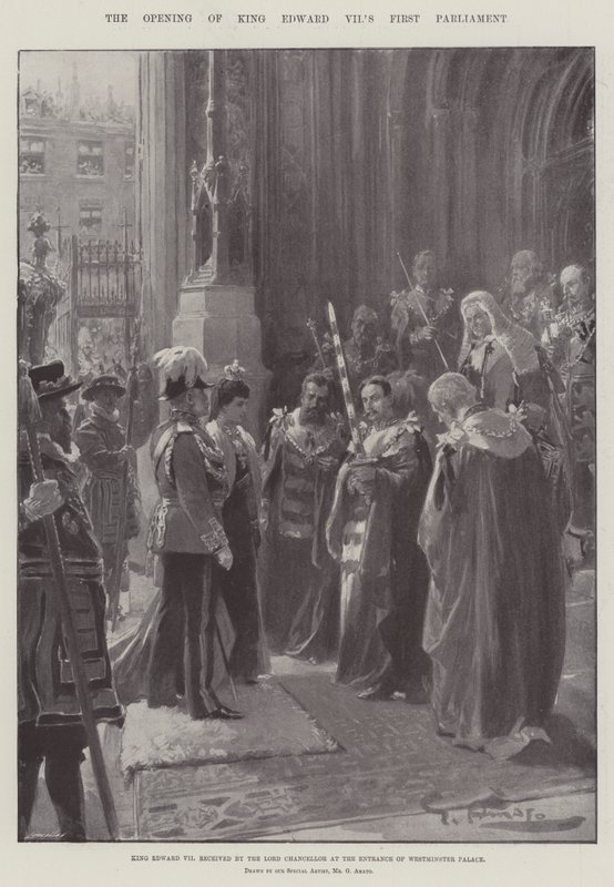 Otwarcie pierwszego parlamentu króla Edwarda VII autorstwa G.S. Amato