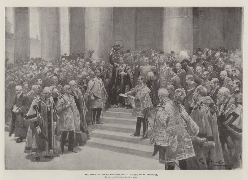 Proklamacja króla Edwarda VII na Giełdzie Królewskiej autorstwa G.S. Amato