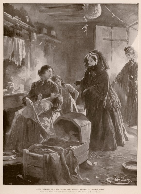 Królowa Wiktoria i biedni: Królowa z wizytą w domku (fotograwiura) autorstwa G.S. (after) Amato
