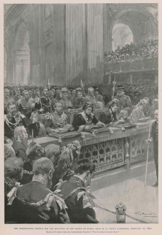 Nabożeństwo dziękczynne za wyzdrowienie księcia Walii z choroby, Katedra św. Pawła, Londyn, 27 lutego 1872 r. (fotograwiura) autorstwa G.S. (after) Amato
