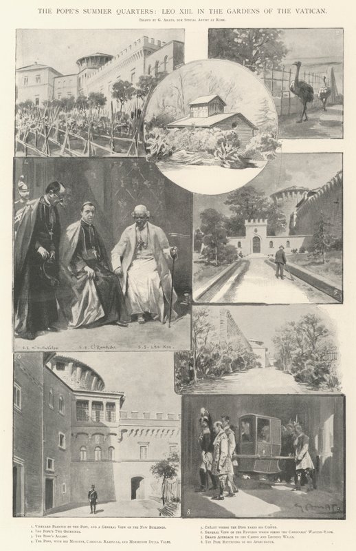 Letnia kwatera papieża, Leon XIII w Ogrodach Watykańskich autorstwa G.S. Amato
