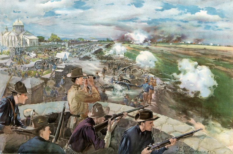 Bitwa przed Caloocan, 10 lutego 1899 – widok z chińskiego kościoła autorstwa G. W. Peters