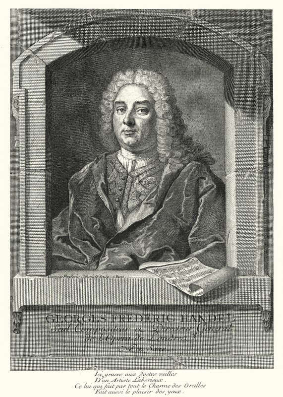George Frideric Handel, niemiecki kompozytor barokowy (grafika) autorstwa Georg Friedrich Schmidt