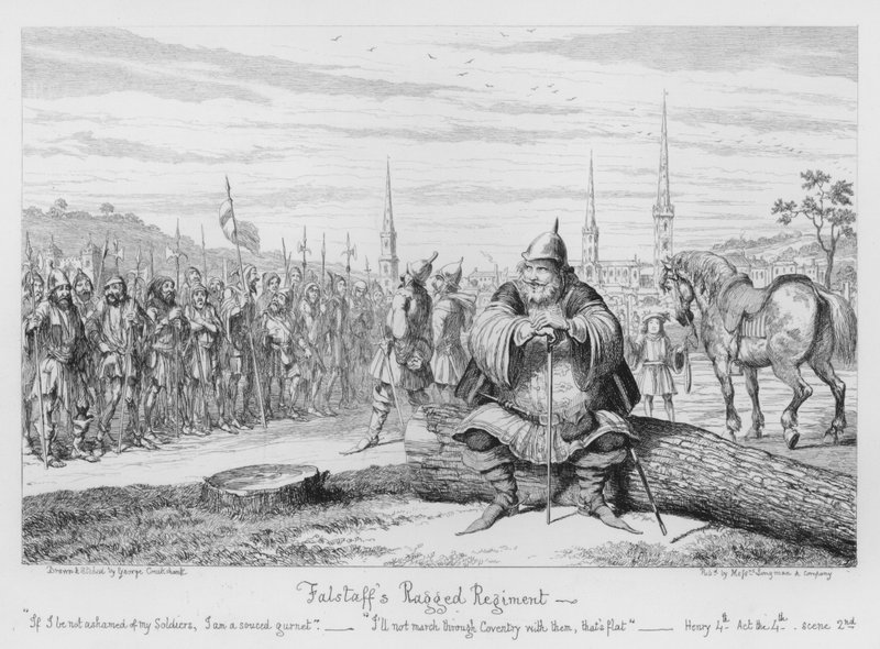 Szarpany Regiment Falstaffa autorstwa George Cruikshank