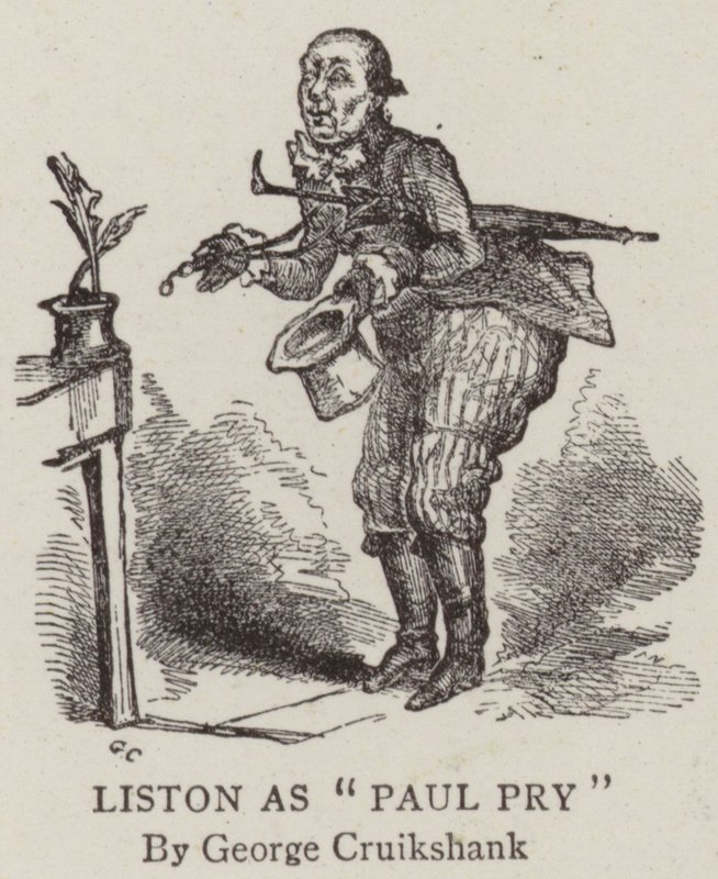 Liston jako Paul Pry autorstwa George Cruikshank
