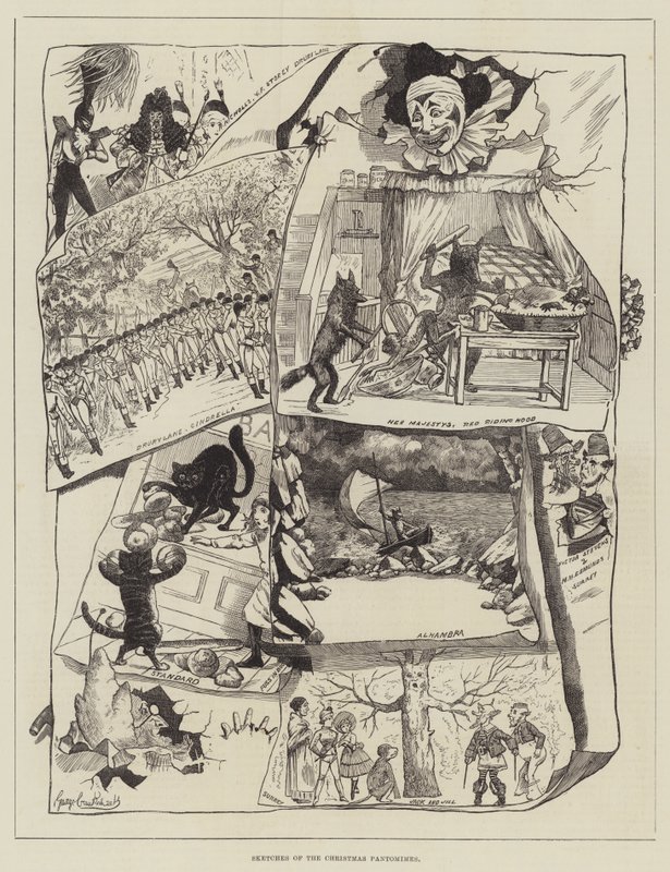 Szkice bożonarodzeniowych pantomim autorstwa George Cruikshank