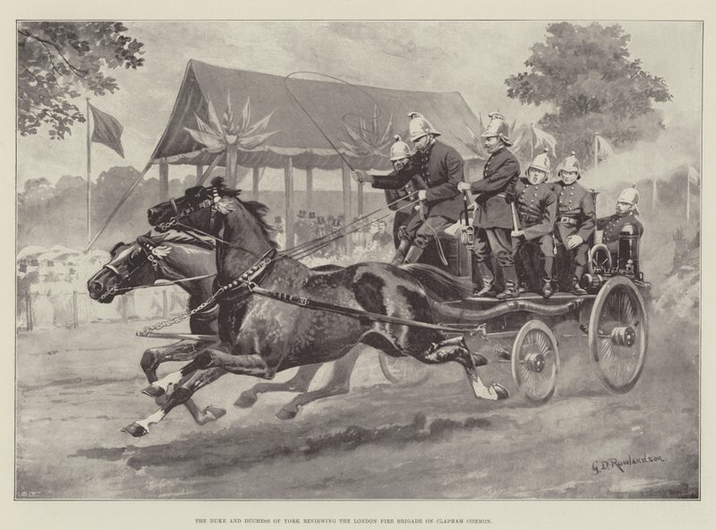 Książę i księżna Yorku przegląd londyńskiej straży pożarnej na Clapham Common autorstwa George Derville Rowlandson
