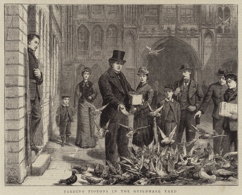 Karmienie gołębi na dziedzińcu Guildhall autorstwa George Goodwin Kilburne