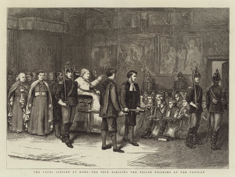 Popiežiaus jubiliejus Romoje, popiežius laimino lenkų piligrimus Vatikano poli autorstwa George Goodwin Kilburne