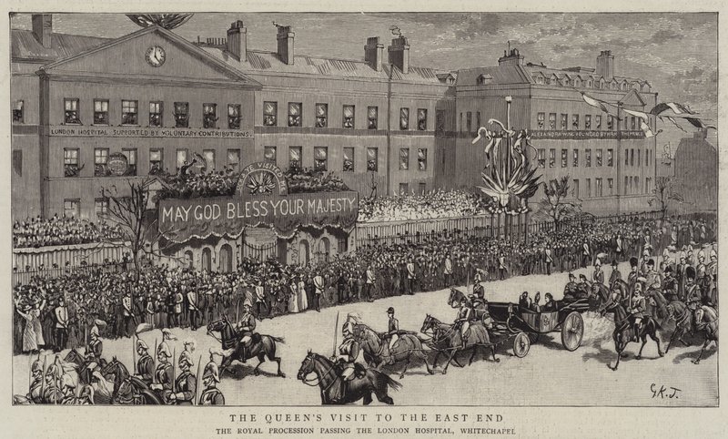 Wizyta królowej na East End autorstwa George Kingston Jones