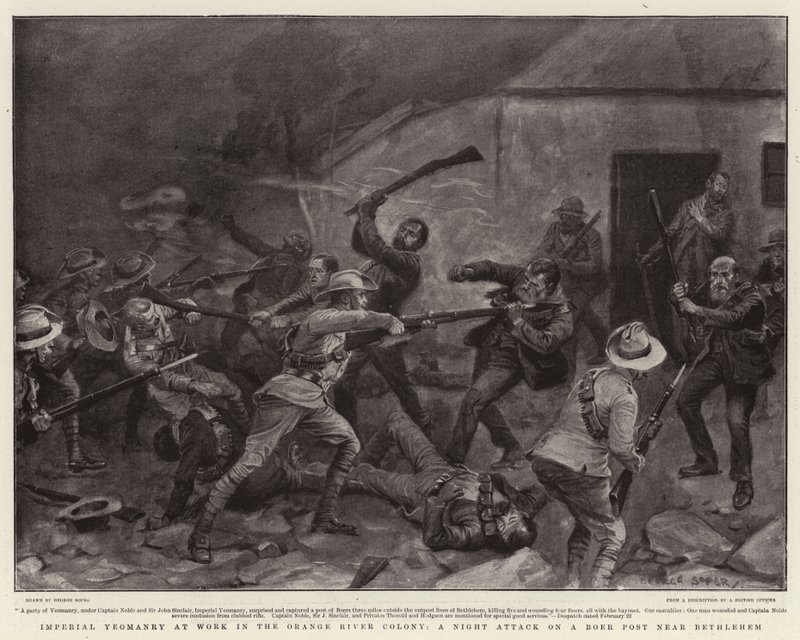 Cesarska Yeomanry przy pracy w kolonii Orange River, nocny atak na burską pocztę w pobliżu Betlejem autorstwa George Soper