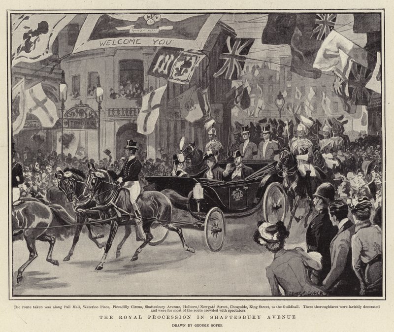 Procesja królewska na Shaftesbury Avenue autorstwa George Soper