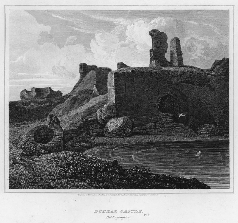 Zamek Dunbar, Haddingtonshire (grawerowanie) autorstwa George (after) Arnald