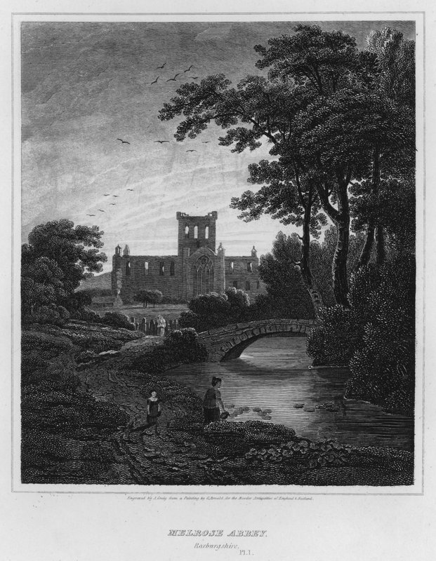 Melrose Abbey, Roxburgshire (rycina) autorstwa George (after) Arnald