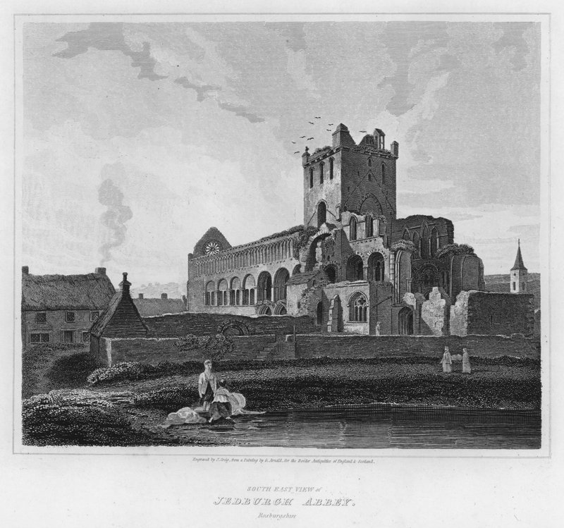 South East View of Jedburgh Abbey, Roxburghshire (grawerowanie) autorstwa George (after) Arnald