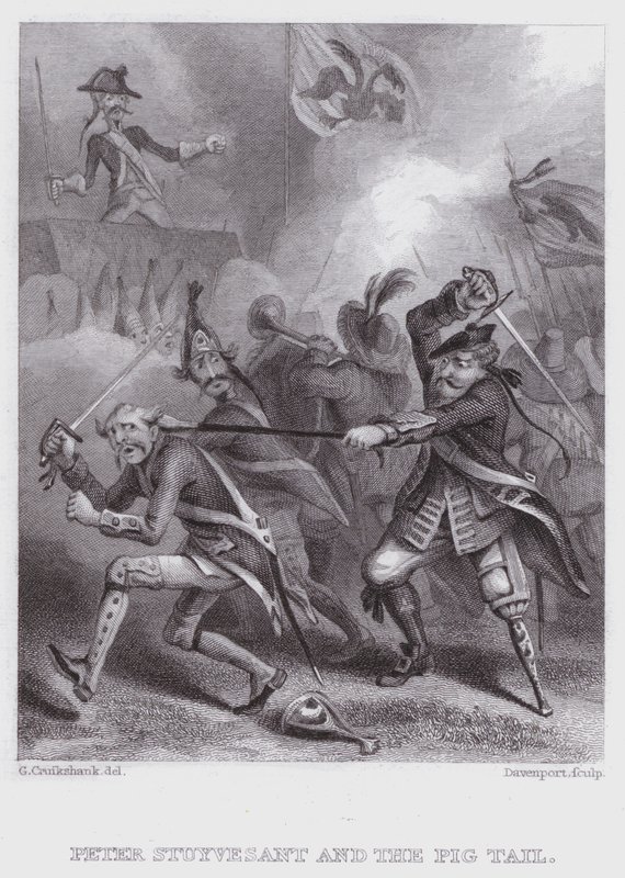 Peter Stuyvesant i ogon świni (grawerunek) autorstwa George (after) Cruikshank