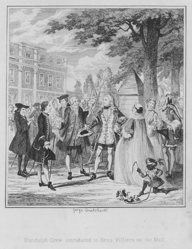 Załoga Randulpha przedstawiona Beau Villiersowi w centrum handlowym (grawerowanie) autorstwa George (after) Cruikshank