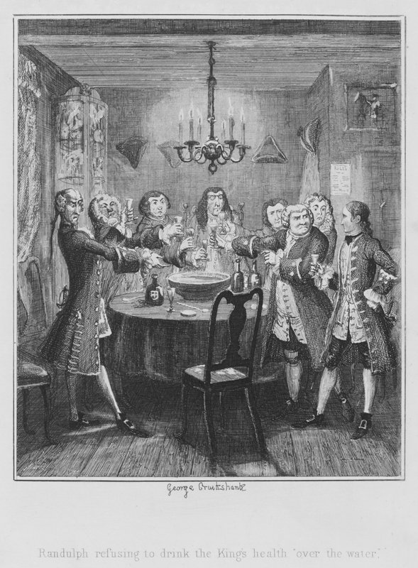 Randulph odmawia wypicia zdrowia króla „nad wodą” (rycina) autorstwa George (after) Cruikshank