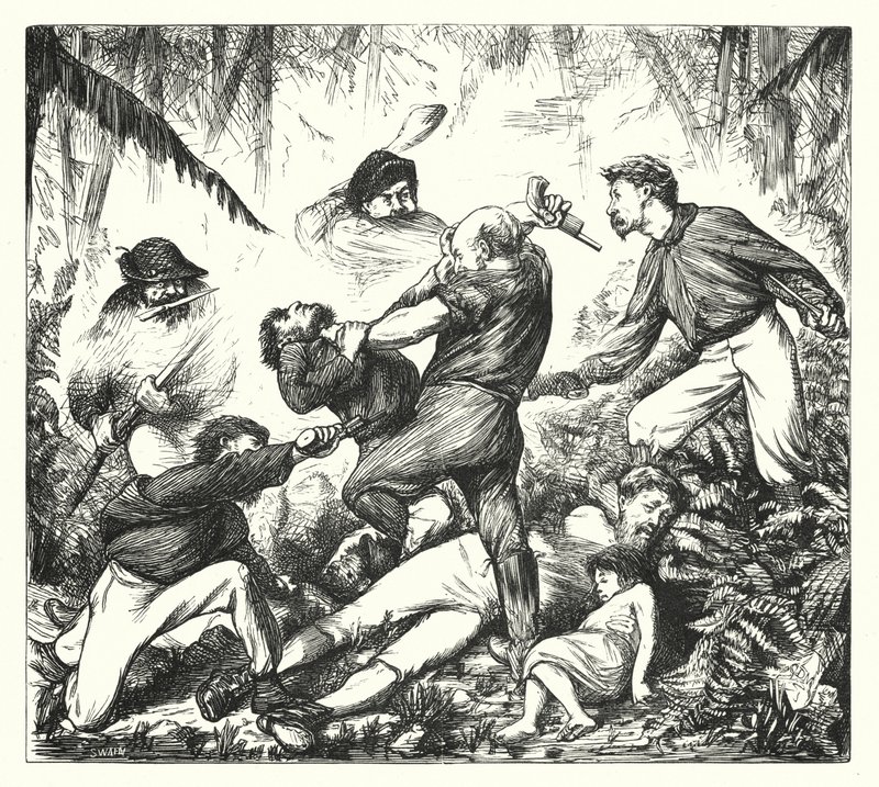 Pojedynek strzelców w Arkansas (rycina) autorstwa George (after) Du Maurier