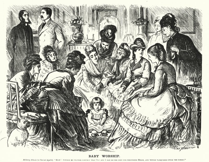 Punch cartoon: Baby Worship (grawerowanie) autorstwa George (after) Du Maurier