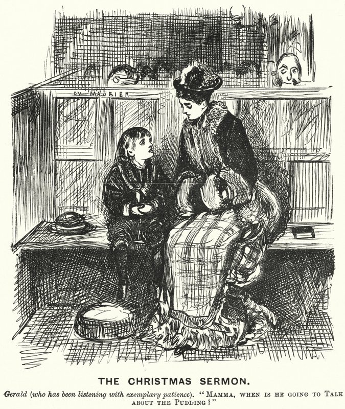 Kreskówka poncz: Kazanie bożonarodzeniowe (grawerowanie) autorstwa George (after) Du Maurier