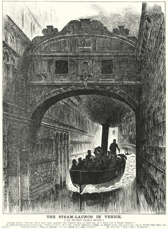 Punch cartoon: Steam Launch in Venice (grawerowanie) autorstwa George (after) Du Maurier