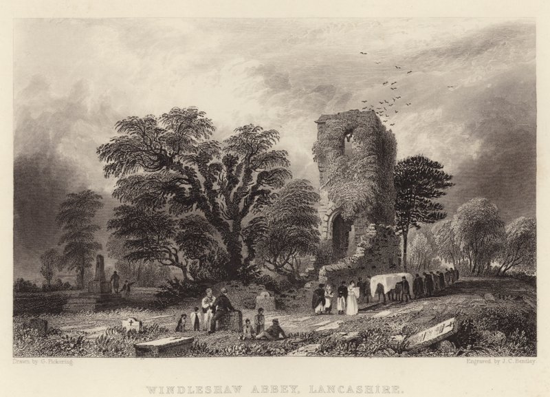 Opactwo Windleshaw, Lancashire (grawerowanie) autorstwa George (after) Pickering
