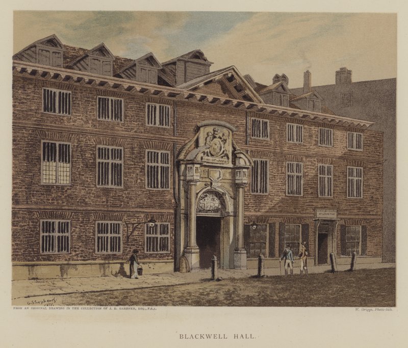 Blackwell Hall, City of London (kolor lito) autorstwa George (after) Shepherd