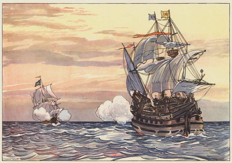 Hiszpański kupiec ścigany przez pirata autorstwa George Alfred Williams