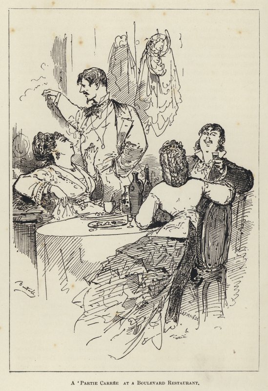 „Partie Carree” w restauracji Boulevard (grawerowanie) autorstwa George Augustus Sala