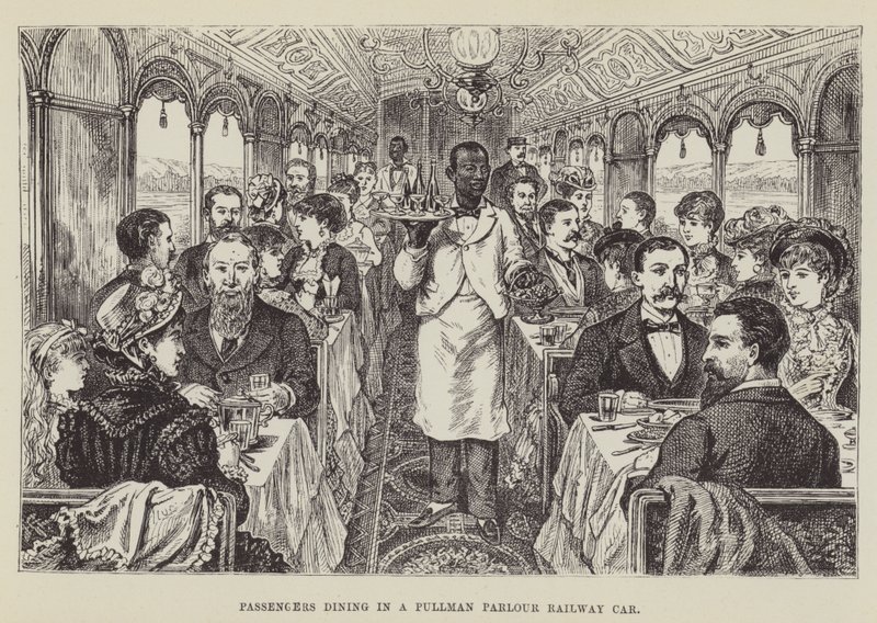 Pasażerowie jedzący w wagonie kolejowym Pullman Parlor autorstwa George Augustus Sala