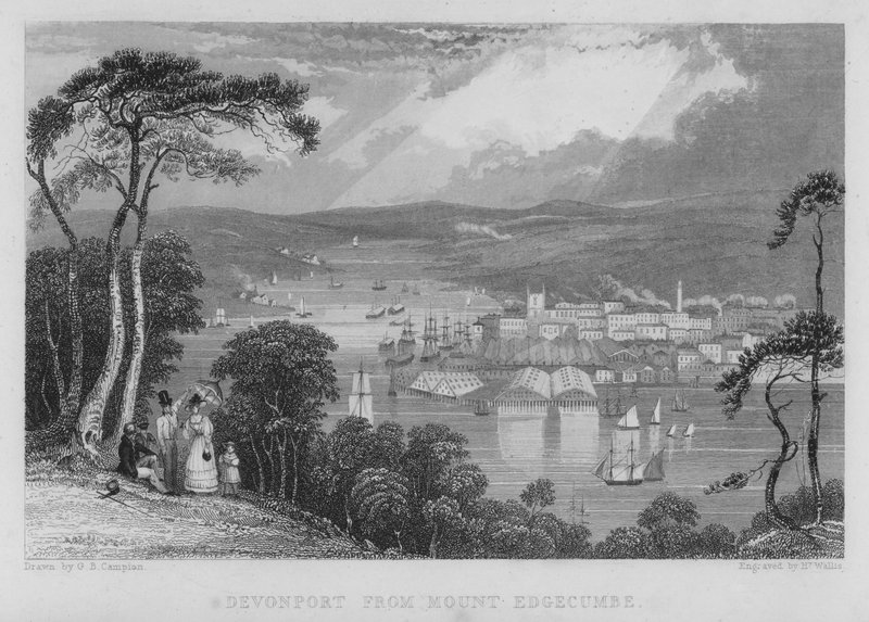 Devonport z Mount Edgecumbe (grawerowanie) autorstwa George Bryant Campion