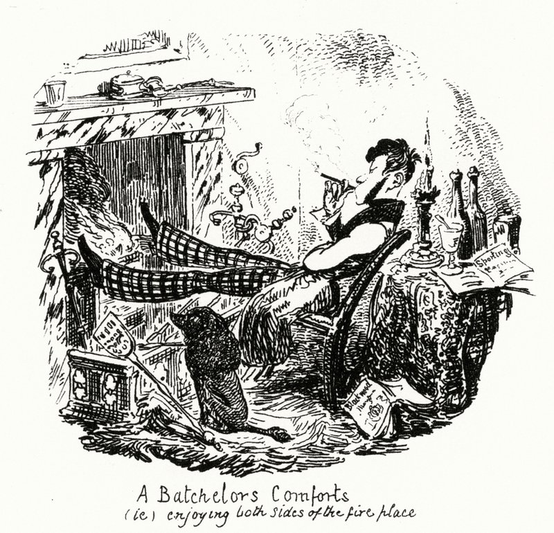 Wygoda Batchelora (tj.) cieszenie się obiema stronami kominka (grawerowanie) autorstwa George Cruikshank