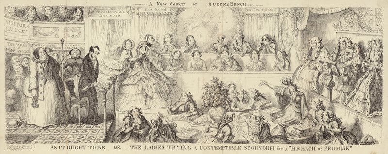 Satyryczna kreskówka Ławeczka Królowej autorstwa George Cruikshank