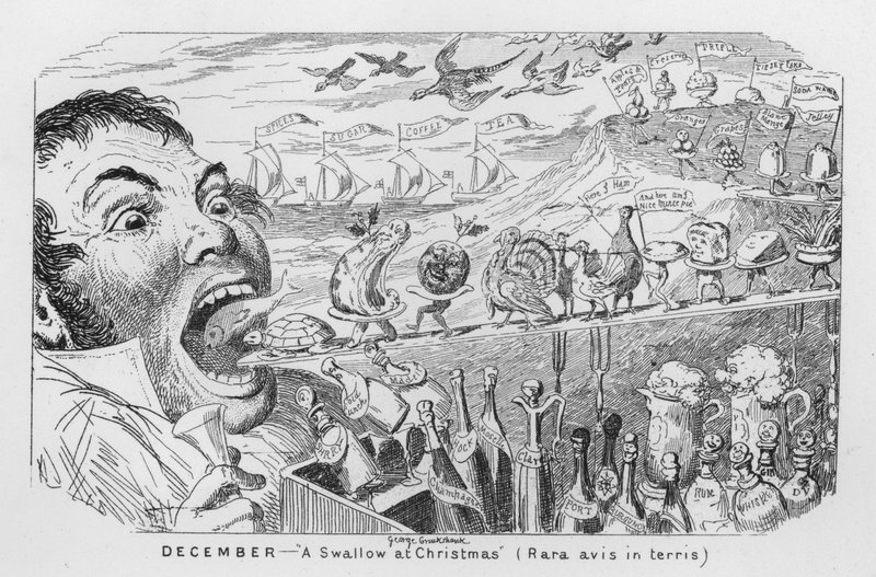 Grudzień, Jaskółka na Boże Narodzenie (grawerowanie) autorstwa George Cruikshank