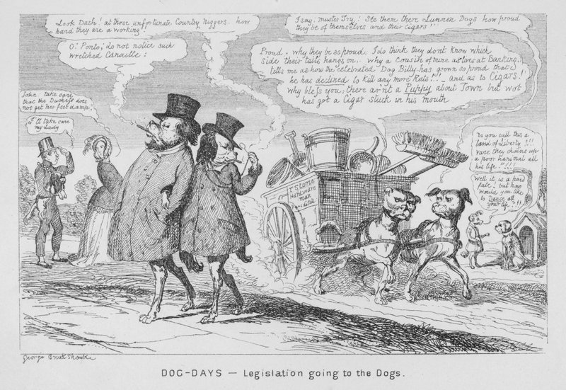 Dog-Days, Legislacja idzie do psów (grawerowanie) autorstwa George Cruikshank