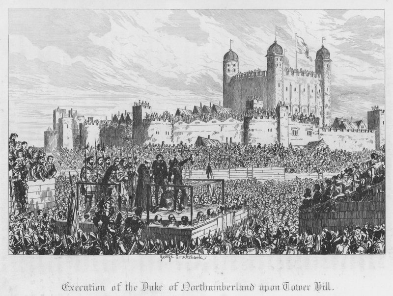 Egzekucja księcia Northumberland na Tower Hill (grawerowanie) autorstwa George Cruikshank