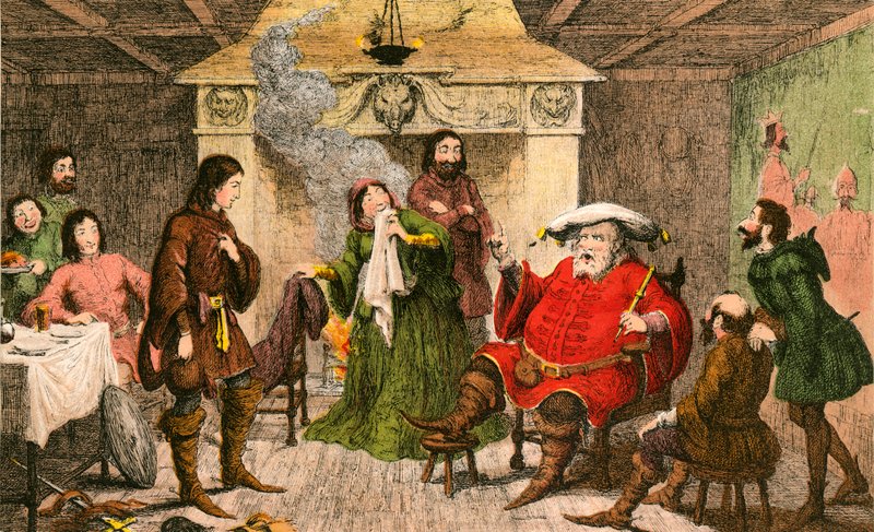 Falstaff odgrywa rolę króla autorstwa George Cruikshank