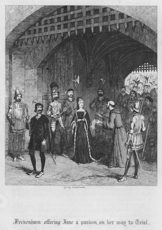 Feckenham proponujący Jane ułaskawienie, w drodze na rozprawę (grawerowanie) autorstwa George Cruikshank