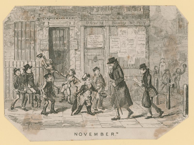 Noc Guya Fawkesa autorstwa George Cruikshank