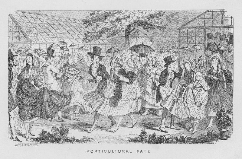 Ogrodniczy los, czyli deszcz na festynie autorstwa George Cruikshank