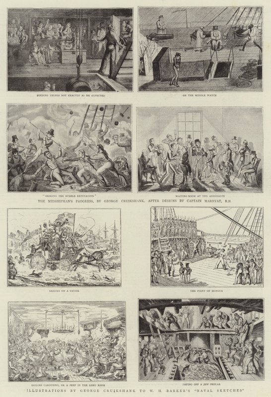 Sztuka humorystyczna na Królewskiej Wystawie Marynarki Wojennej autorstwa George Cruikshank