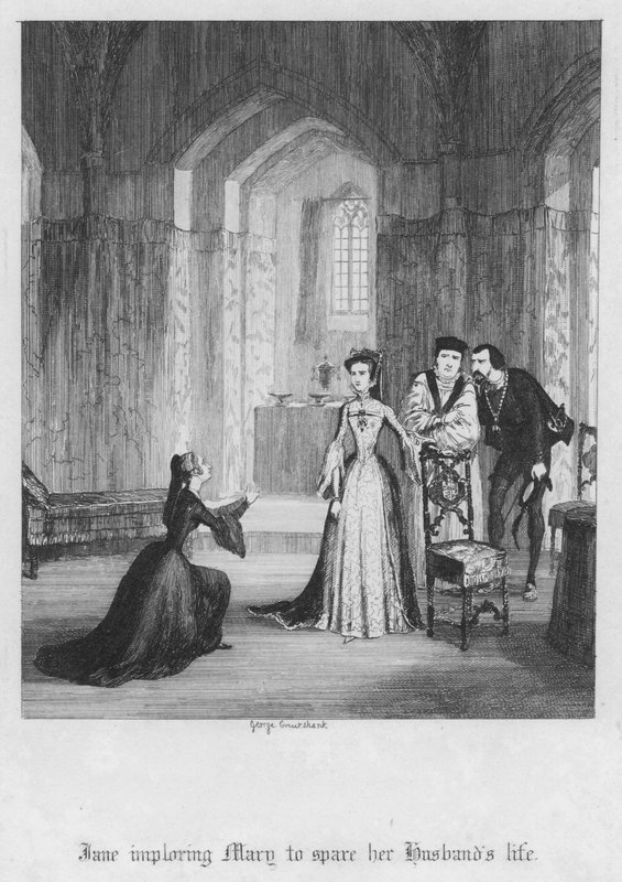 Jane błaga Mary, by oszczędziła życie mężowi (grafika) autorstwa George Cruikshank